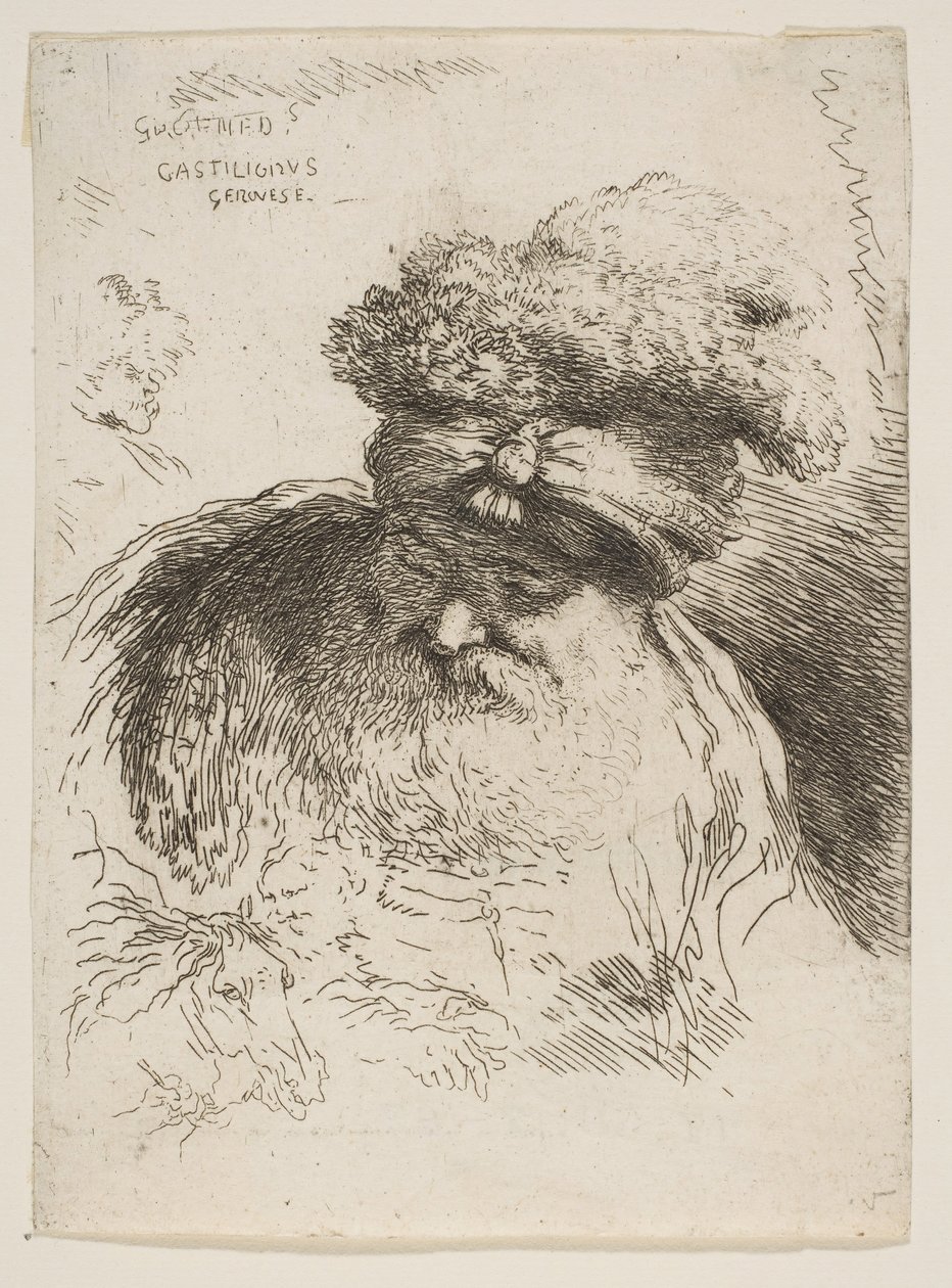 Hlava starého vousatého muže s turbanem, ze série Malé hlavy v Orie..., ca. 1645-1650. od Giovanni Benedetto Castiglione