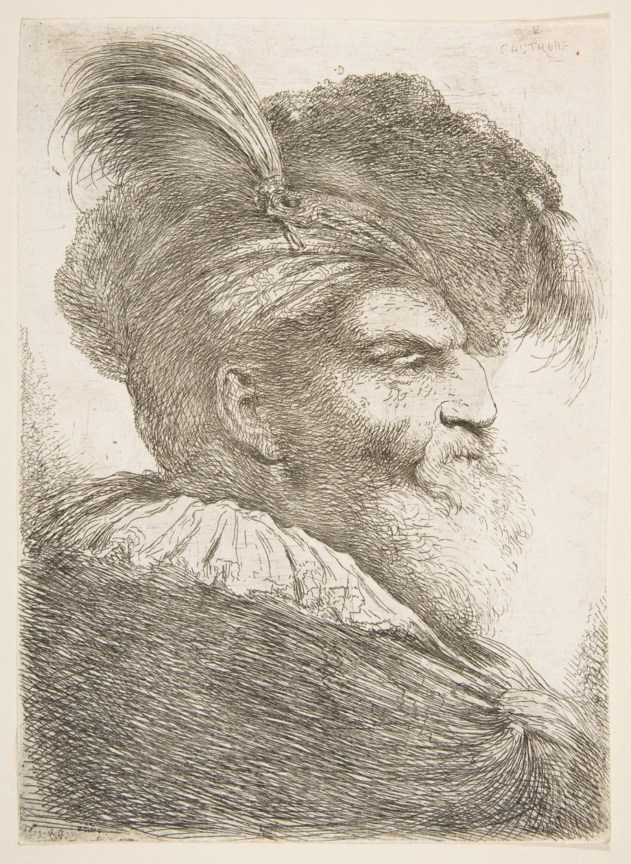 Hlava starého muže obrácená doprava, ze série Velkých orientálních hlav, ca. 1645-1650. od Giovanni Benedetto Castiglione