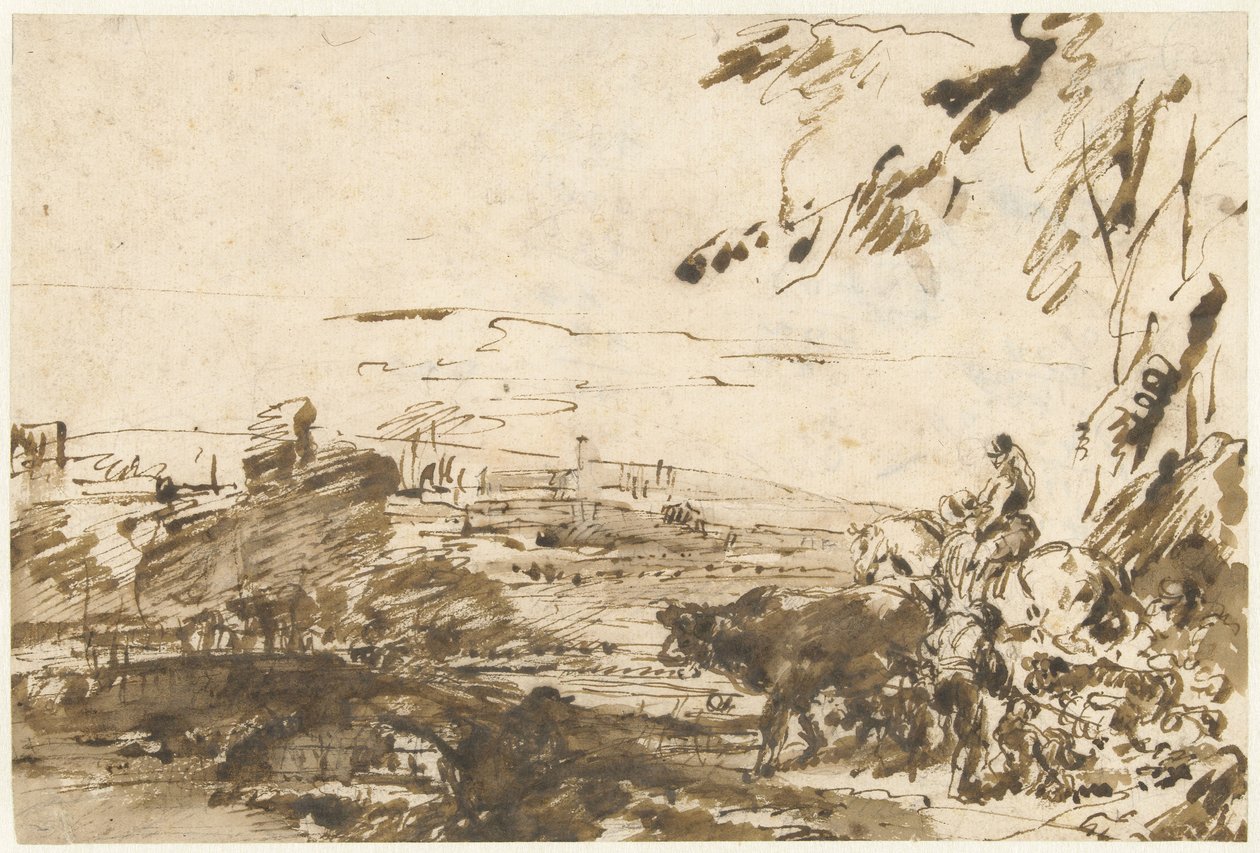 Pastýři se stádem od Giovanni Benedetto Castiglione