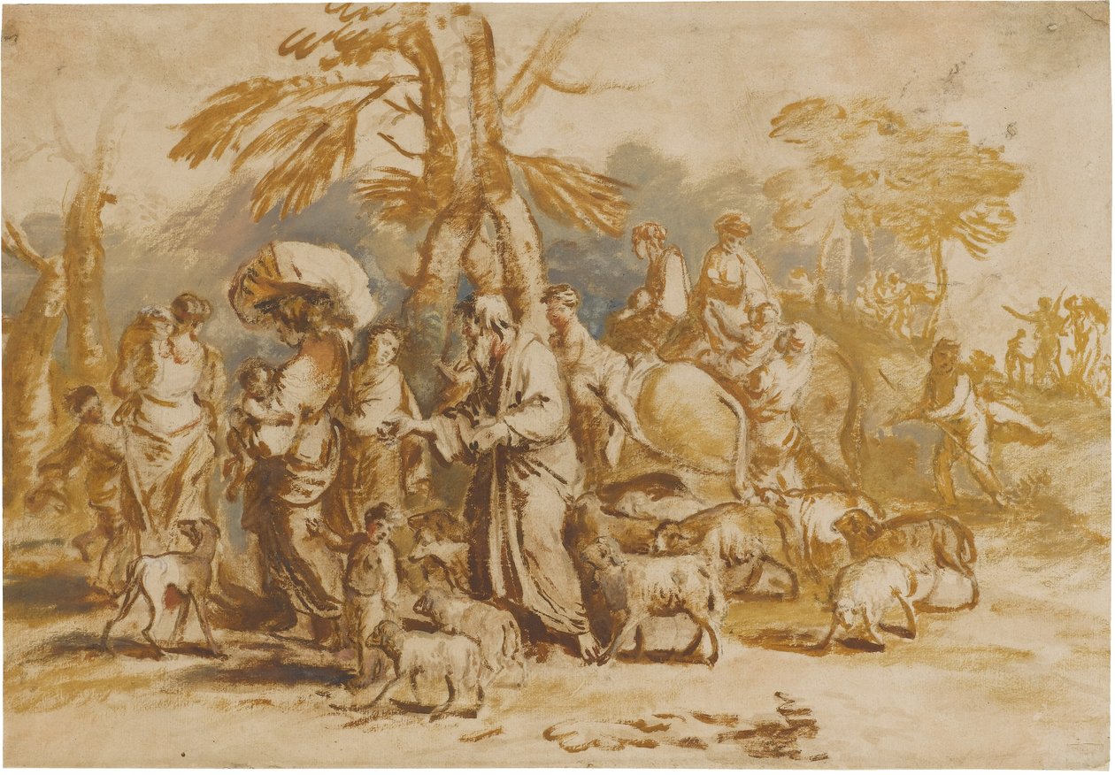 Hirtenfamilie auf der Reise (Reise Jakobs) od Giovanni Benedetto Castiglione