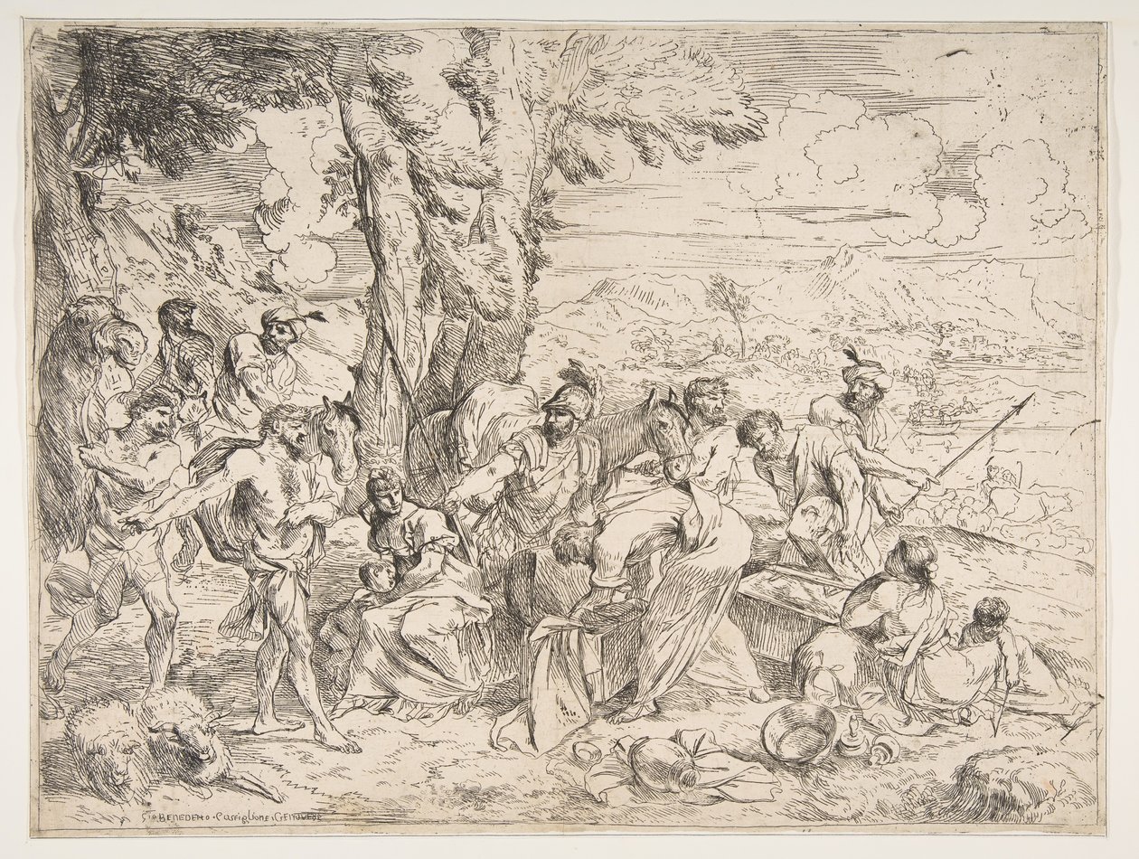 Laban hledá idoly mezi Jacobovým majetkem, ca. 1635-40. od Giovanni Benedetto Castiglione