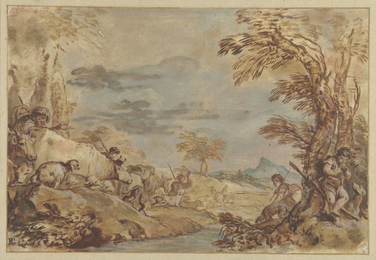 Krajina s migrujícími stády od Giovanni Benedetto Castiglione