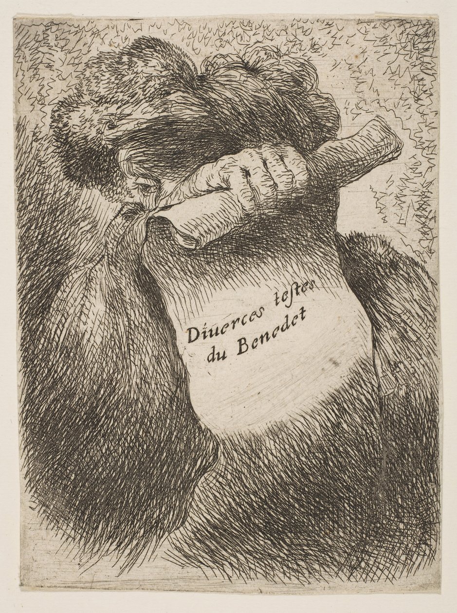 Muž, který držel před obličejem svitek, ze série Small Heads in Ori..., ca. 1645-1650. od Giovanni Benedetto Castiglione