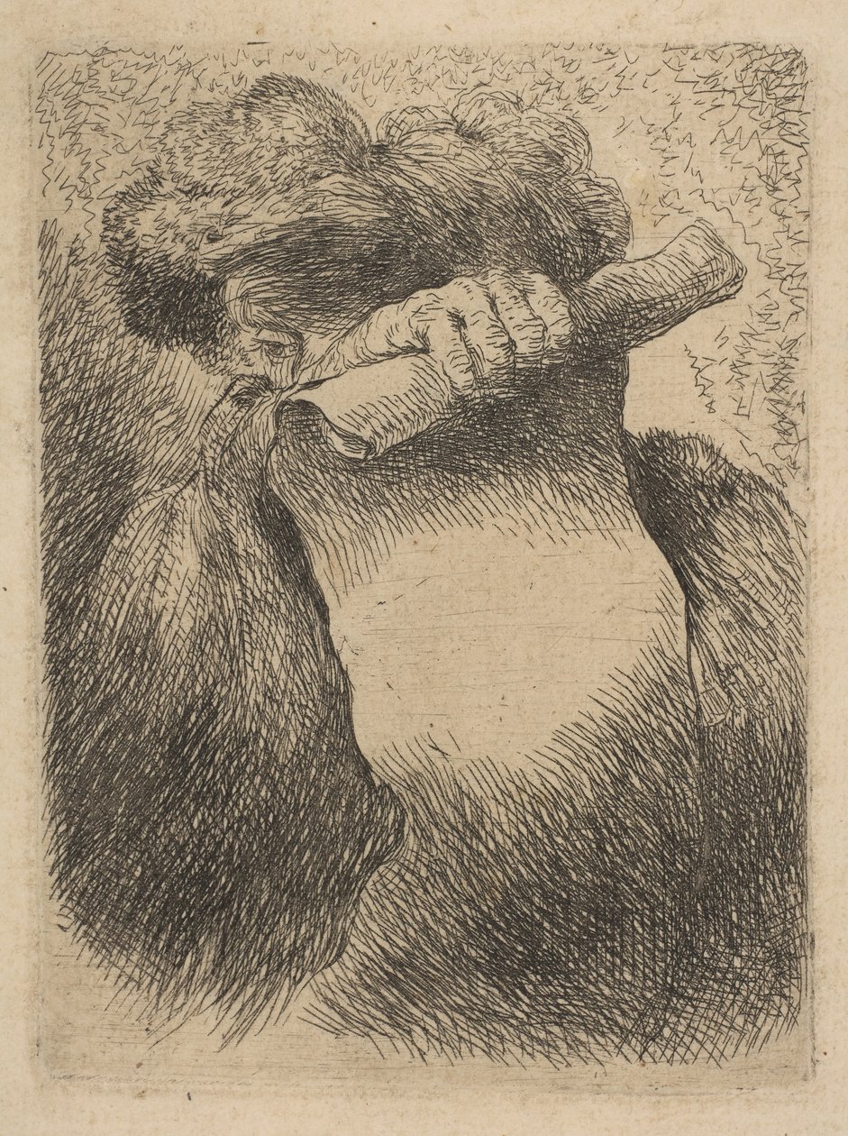 Muž, který držel před obličejem svitek, ze série Small Heads in Orien..., ca. 1645-50. od Giovanni Benedetto Castiglione