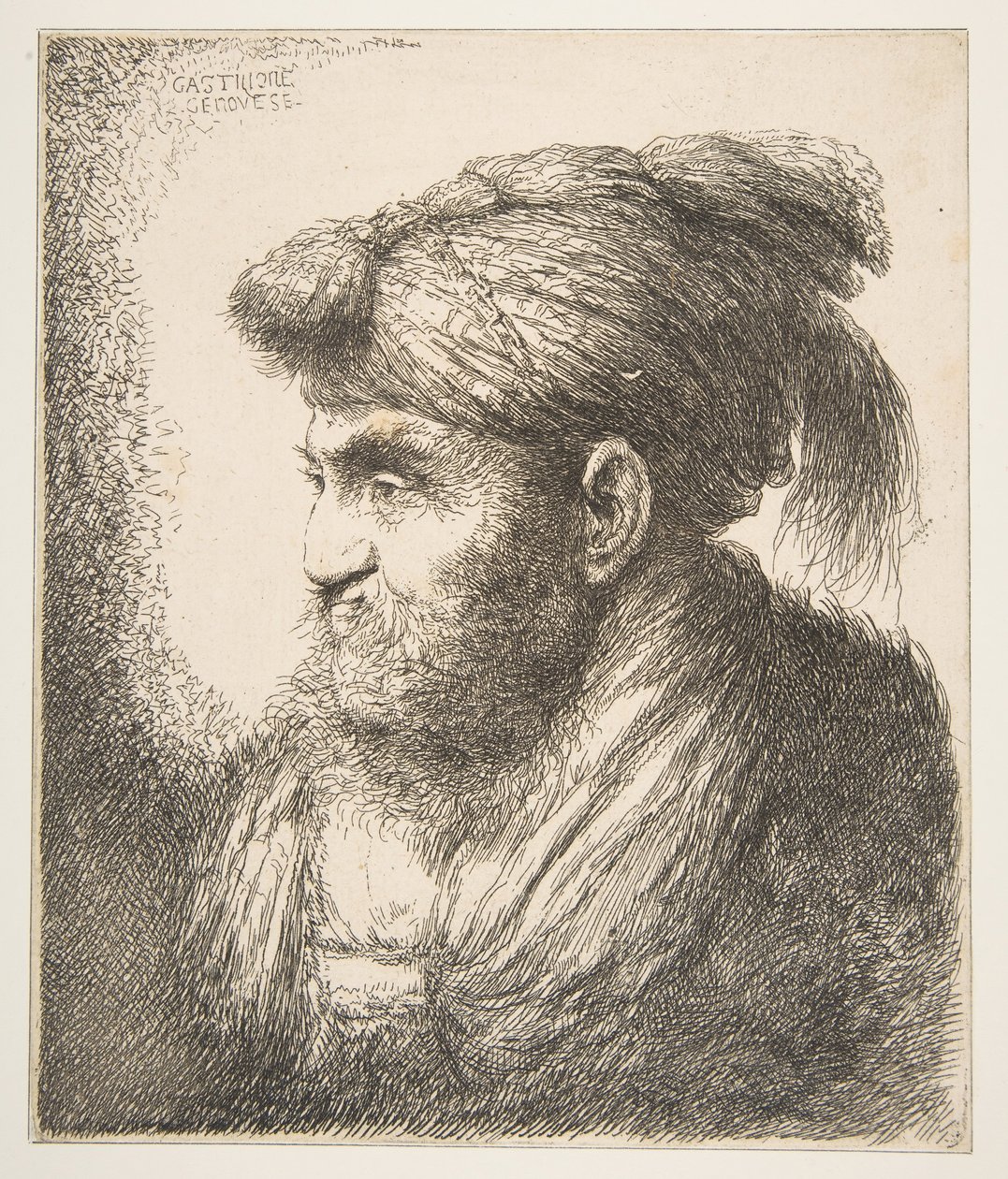 Muž v turbanu směrem doleva, ze série Velkých orientálních hlav, ca. 1645-50. od Giovanni Benedetto Castiglione