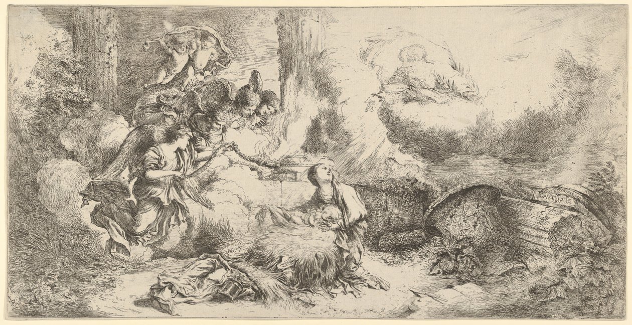 Narození s Bohem Otcem a anděly, ca. 1647-50. od Giovanni Benedetto Castiglione