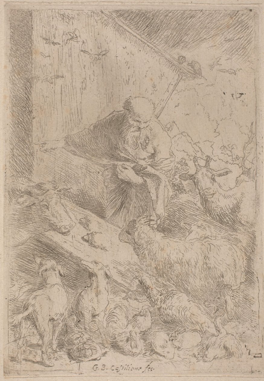 Noe a zvířata vstupující do archy od Giovanni Benedetto Castiglione