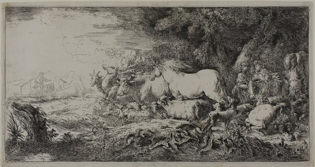 Noe a zvířata vstupující do archy od Giovanni Benedetto Castiglione