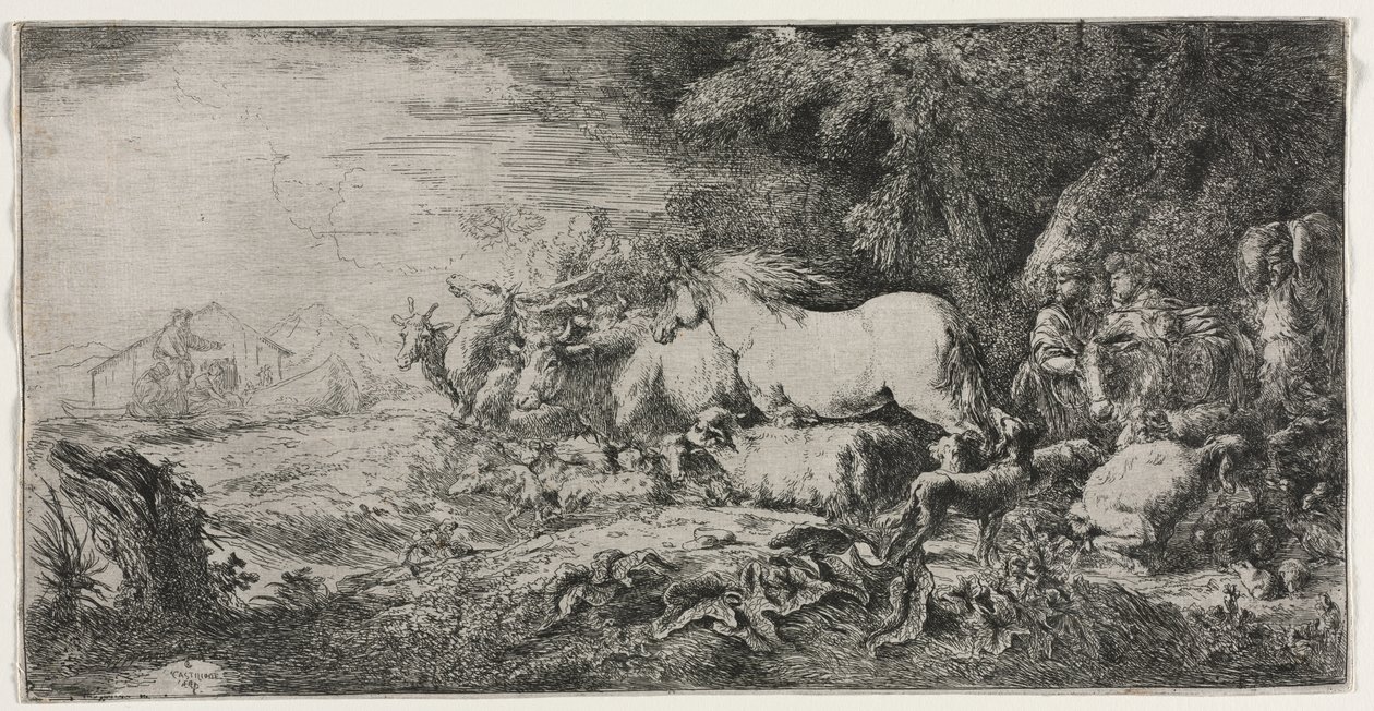 Noe a zvířata vstupující do archy od Giovanni Benedetto Castiglione
