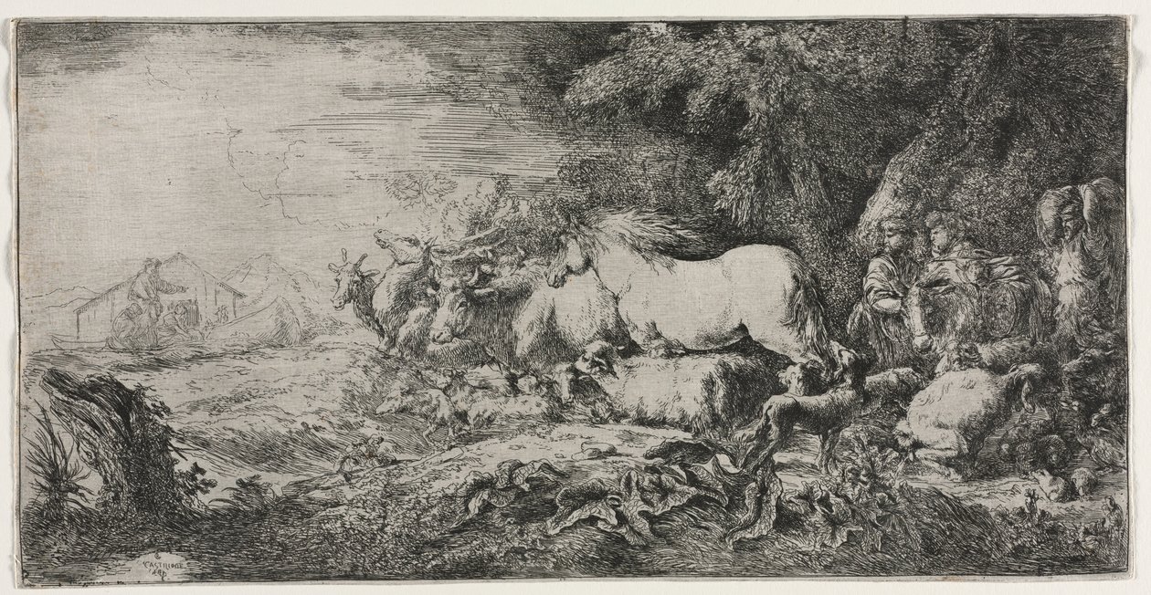 Noe a zvířata vstupující do archy, 1650-1655. od Giovanni Benedetto Castiglione