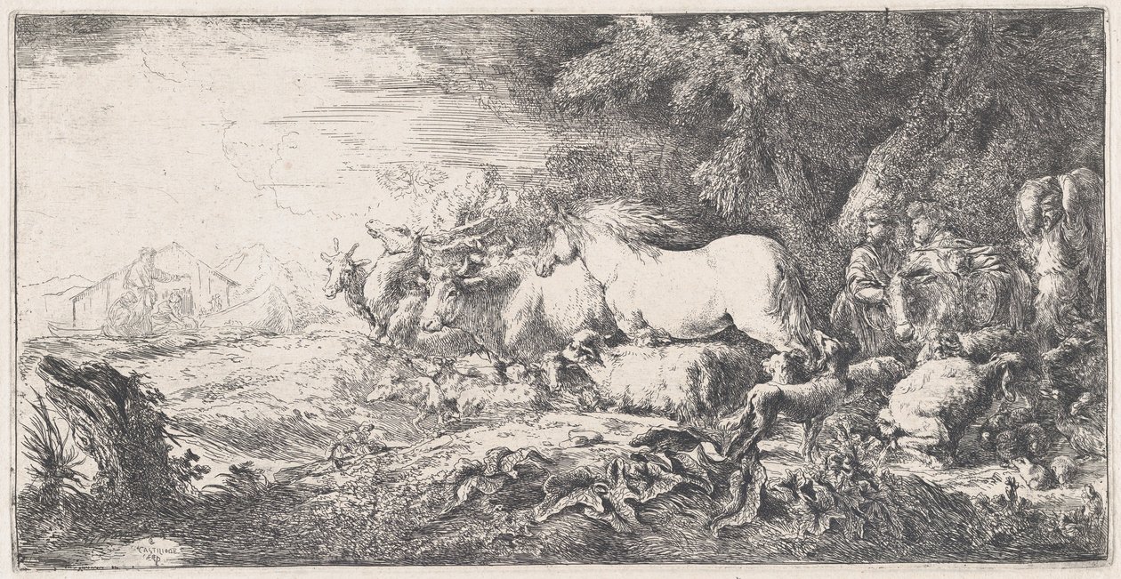 Noe a zvířata vstupující do archy, ca. 1650-55. od Giovanni Benedetto Castiglione