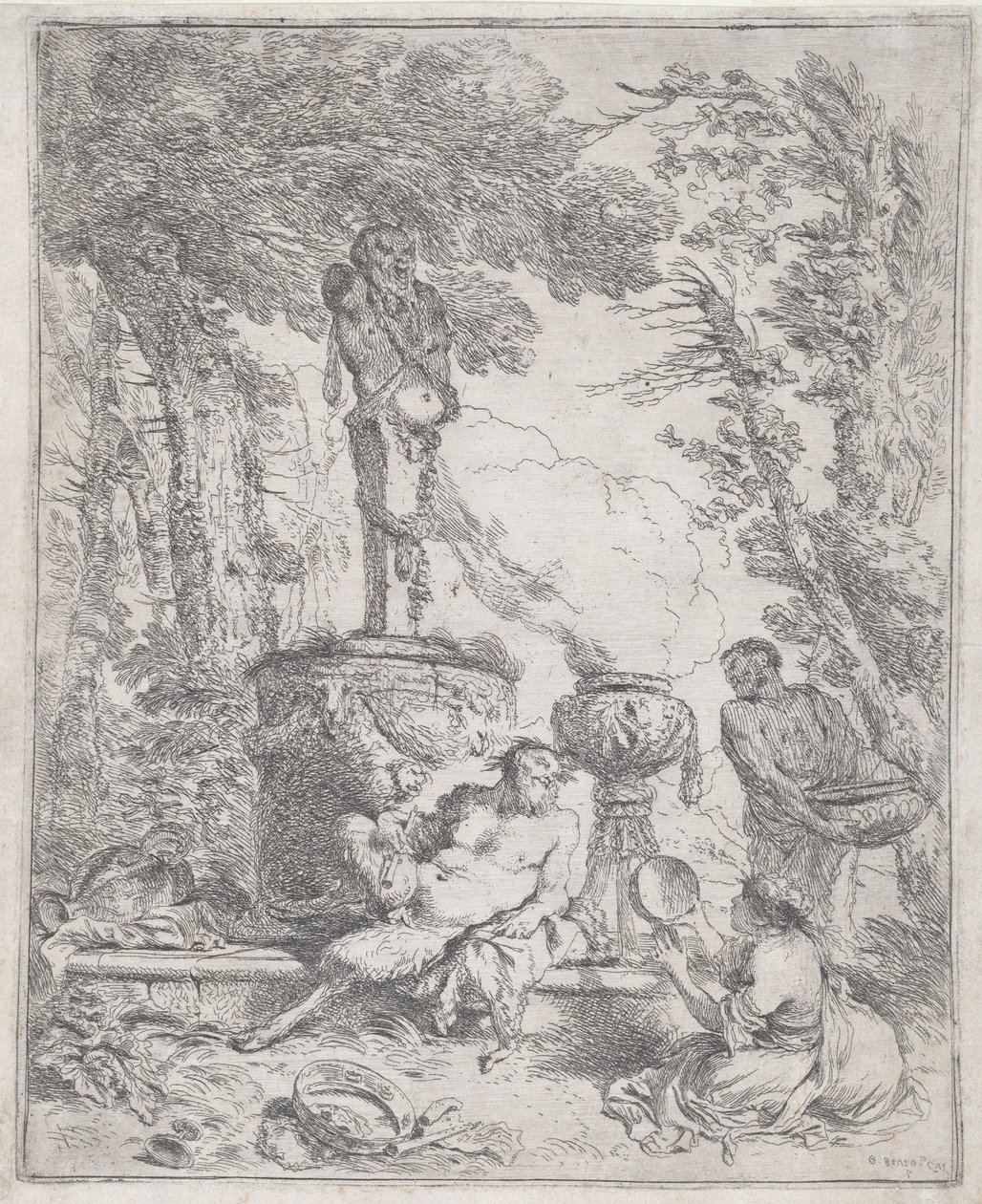 Pan ležící před Hermem od Giovanni Benedetto Castiglione