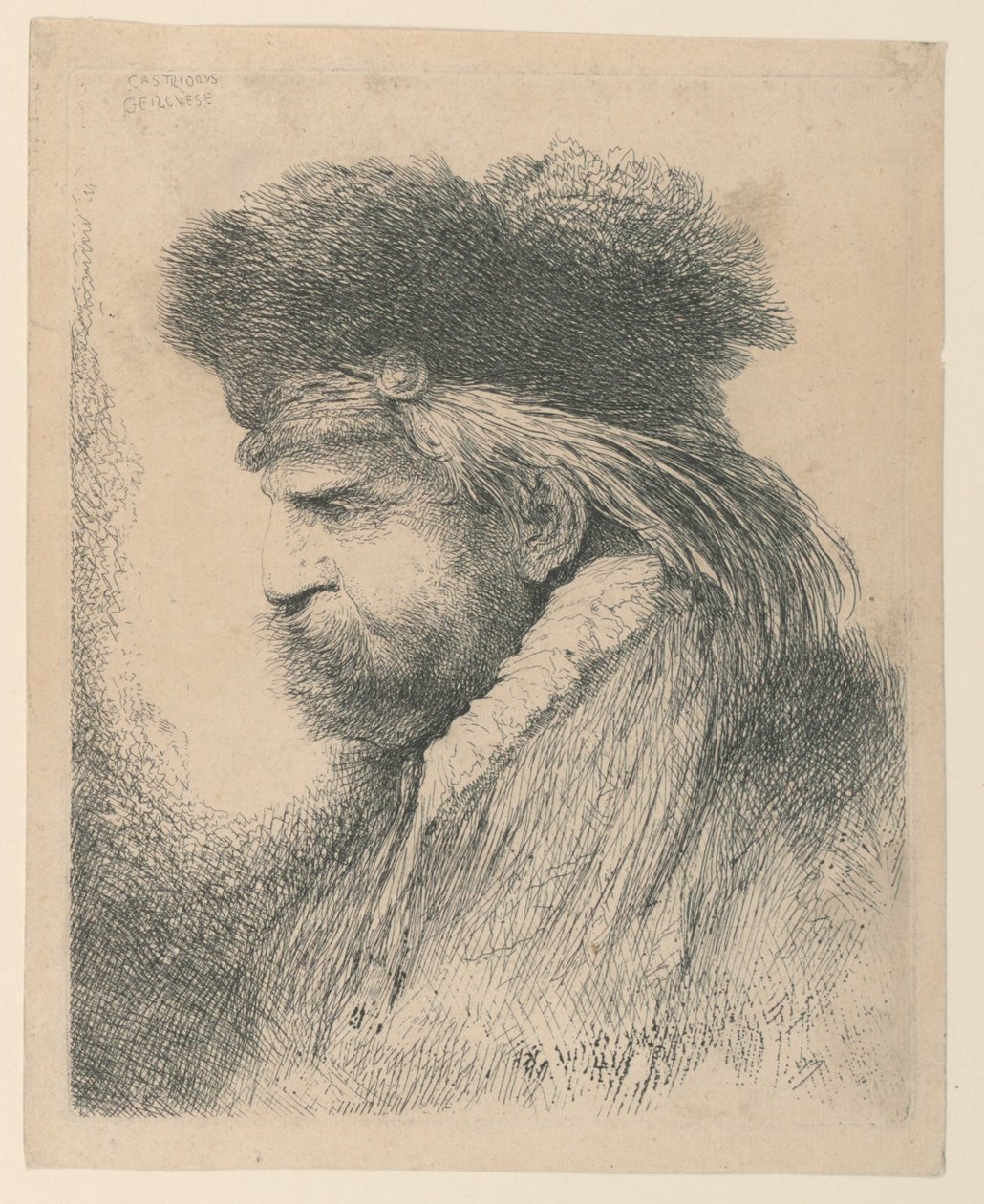 Portrét muže s kožešinovou čepicí od Giovanni Benedetto Castiglione