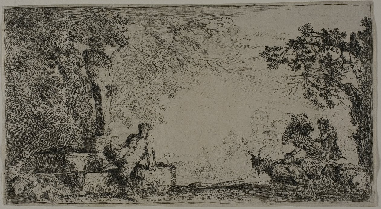 Satyr odpočívá pod Hermem od Giovanni Benedetto Castiglione