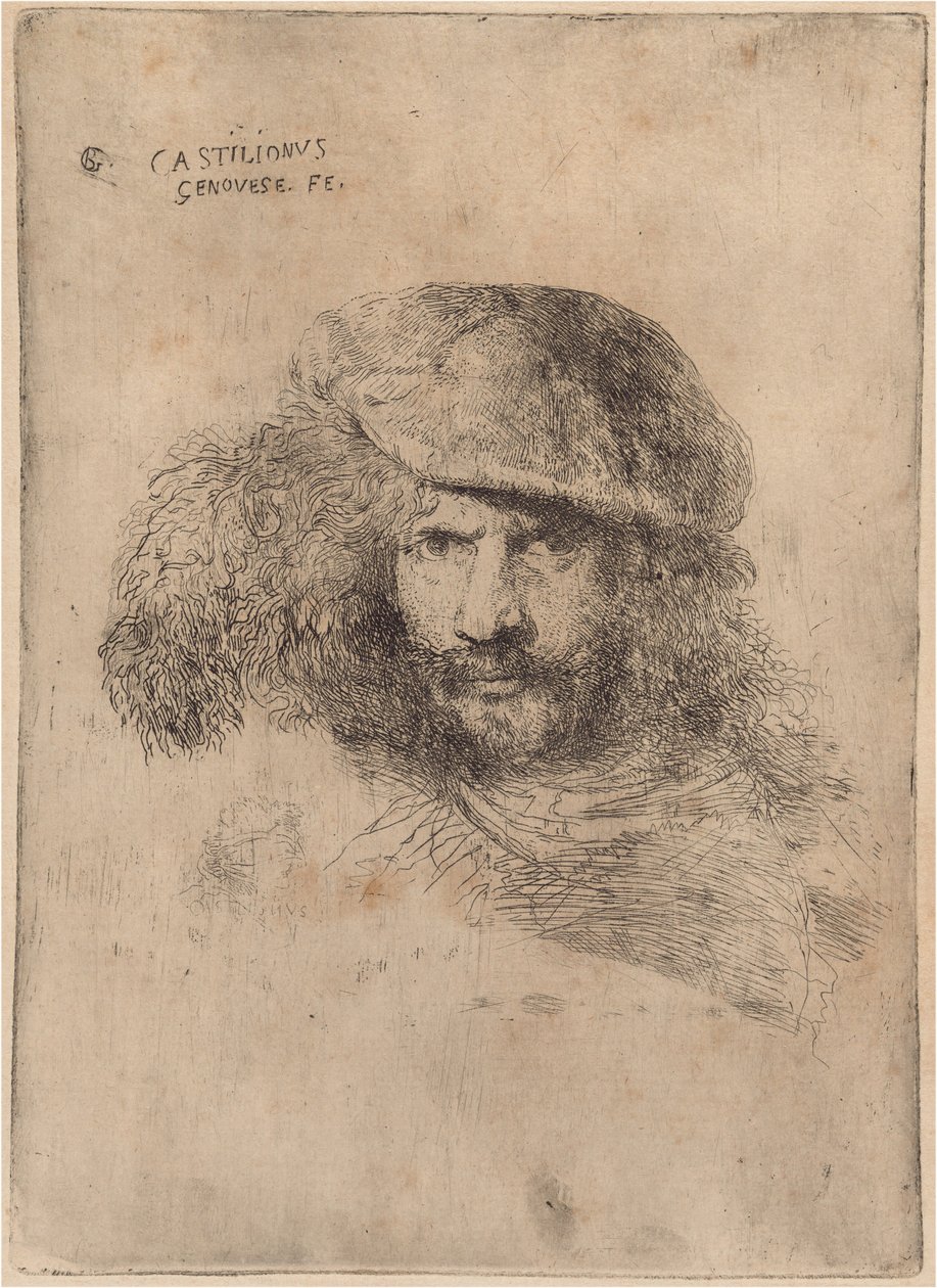 Autoportrét(?), s opeřenou čepicí ["Portrét Berniniho"] od Giovanni Benedetto Castiglione