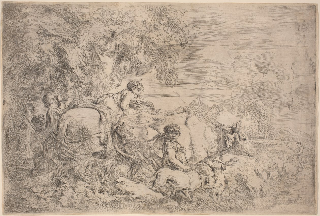 Pastýři následují své stádo od Giovanni Benedetto Castiglione