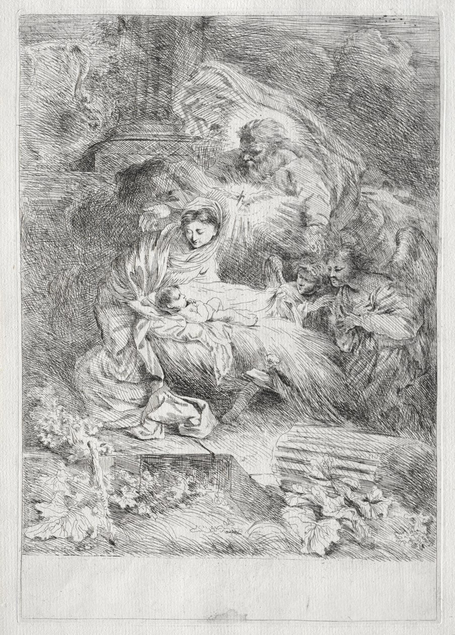 Narození s Bohem Otcem a Duchem svatým od Giovanni Benedetto Castiglione