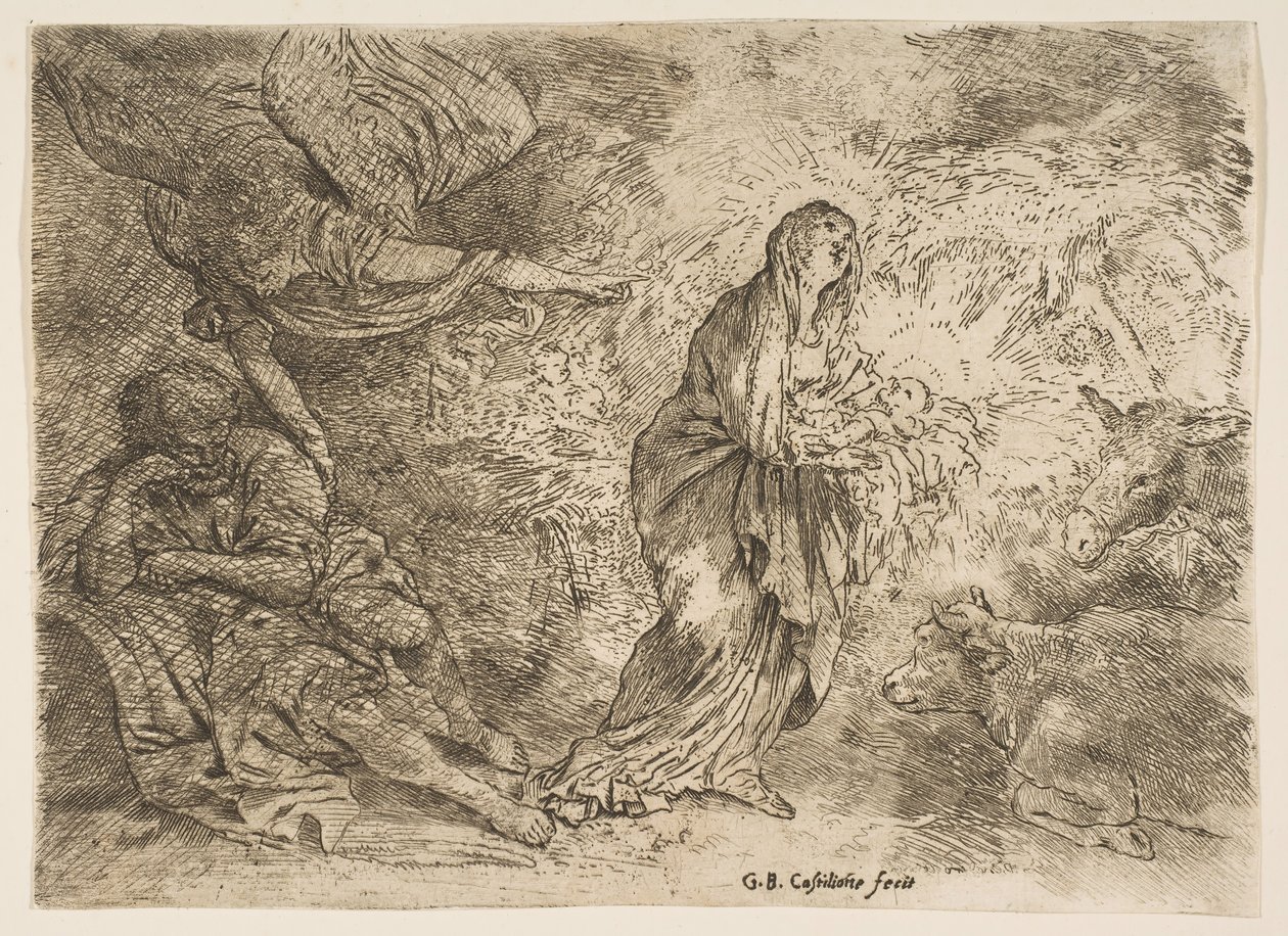Anděl probouzející Josefa do přítomnosti Panny Marie s dítětem, ca. 1645-49. od Giovanni Benedetto Castiglione