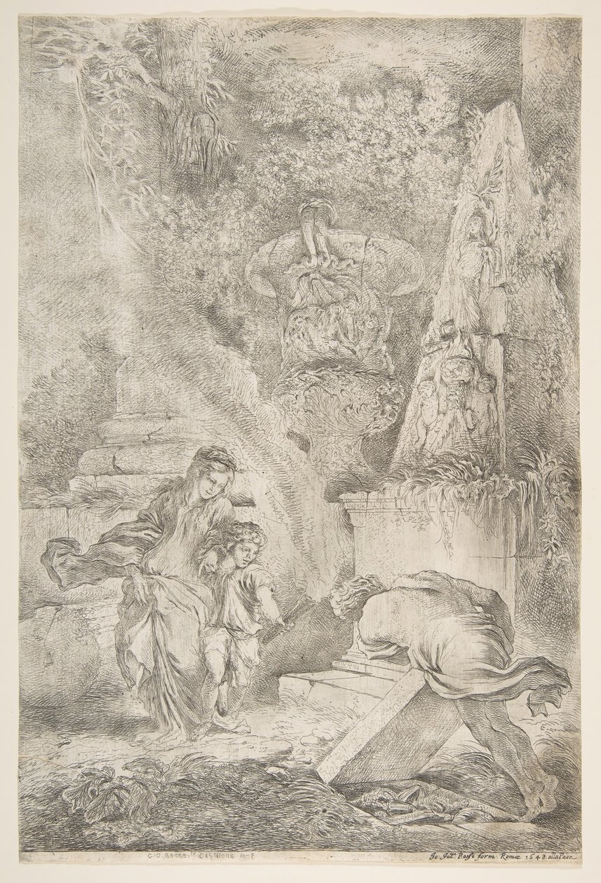 Theseus našel paže svého otce, 1645 publikováno 1648. od Giovanni Benedetto Castiglione