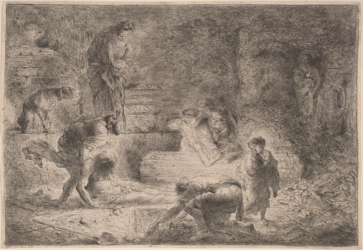 Tobit pohřbívání mrtvých od Giovanni Benedetto Castiglione