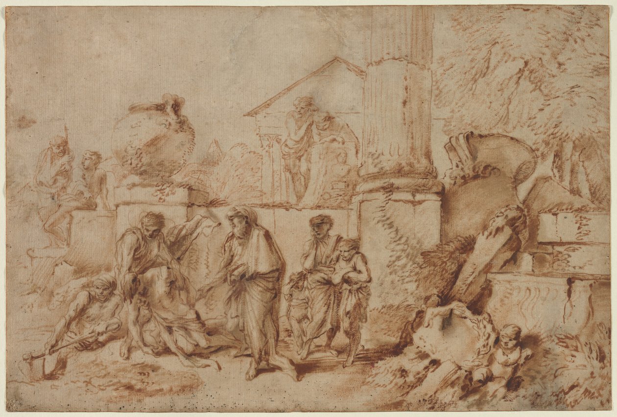 Tobit pohřbívání mrtvých od Giovanni Benedetto Castiglione
