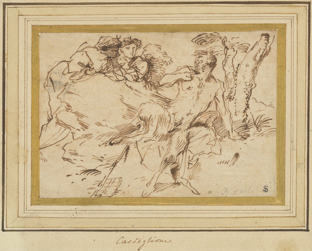 Dvě nymfy a satyr od Giovanni Benedetto Castiglione