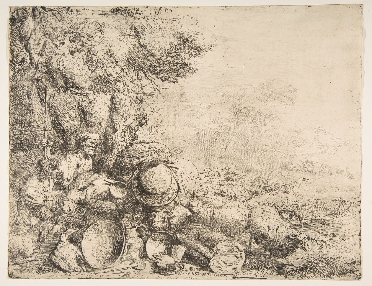 Dva pastýři, osel a další zvířata v krajině, ca. 1638-1640. od Giovanni Benedetto Castiglione