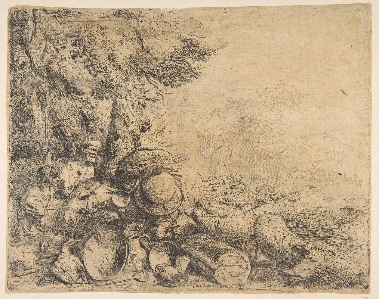 Dva pastýři, osel a další zvířata v krajině, ca. 1638-1640. od Giovanni Benedetto Castiglione