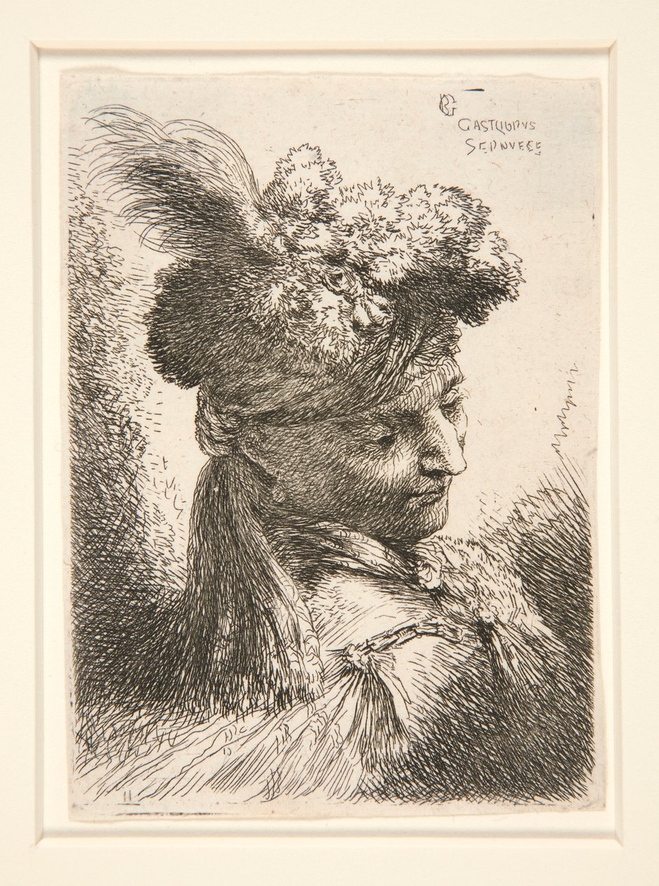 Mladý muž bez vousů, viděno ve 3/4 pohledu, otočený doprava, dívá se dolů, ze série Les petites tetes, d od Giovanni Benedetto Castiglione