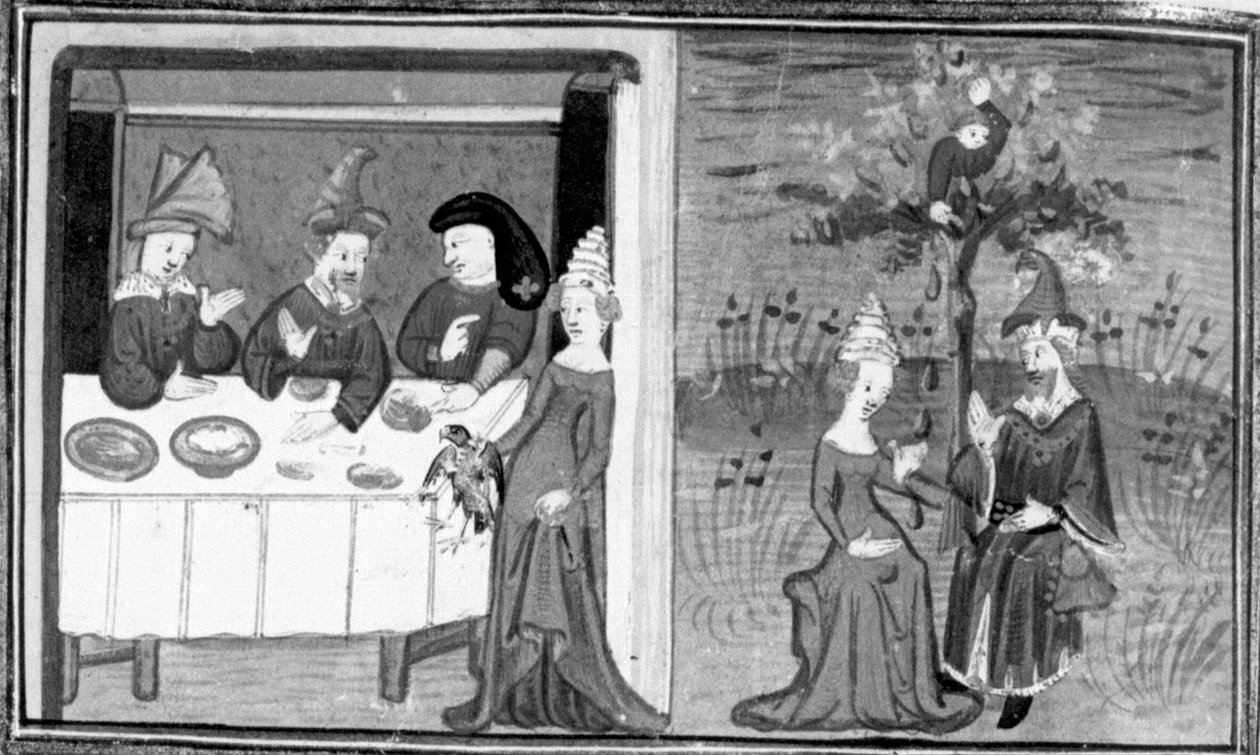 Dekameron,Lidie zabije manželova krahujce; žena si na louce povídá s manželem. Sedmý den, zprávy 9 od Giovanni Boccaccio