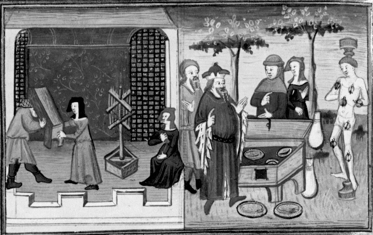 V Dekameronu je Ambrogiuolo přenesen v bedně do Bernabóova domu; Ambrogiuolo je za svůj podvod potrestán. Druhý den, povídka 9 od Giovanni Boccaccio