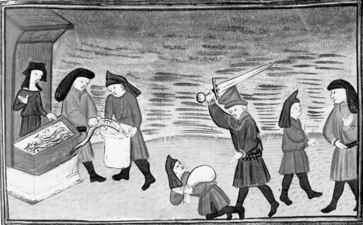 Dekameron, Biondello ukazuje Ciaccovi mloky; Filippo napadá Biondella; Ciacco a Biondello se usmiřují. Den devátý, zpráva č. 8 od Giovanni Boccaccio