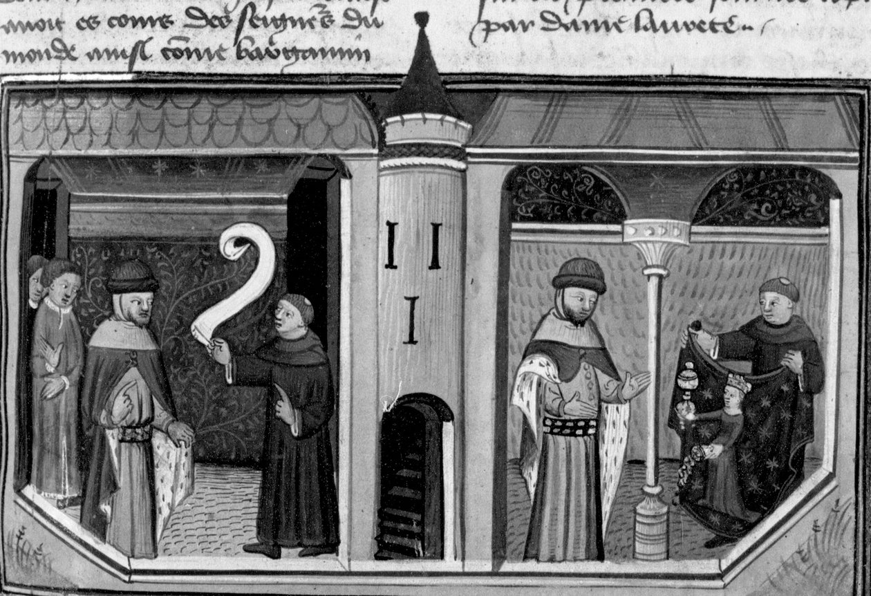 Dekameron, Ermino Grimaldi se ptá Guillauma Borsiera; Guillaume mu ukazuje obraz Dvornosti. První den, zprávy 8. od Giovanni Boccaccio