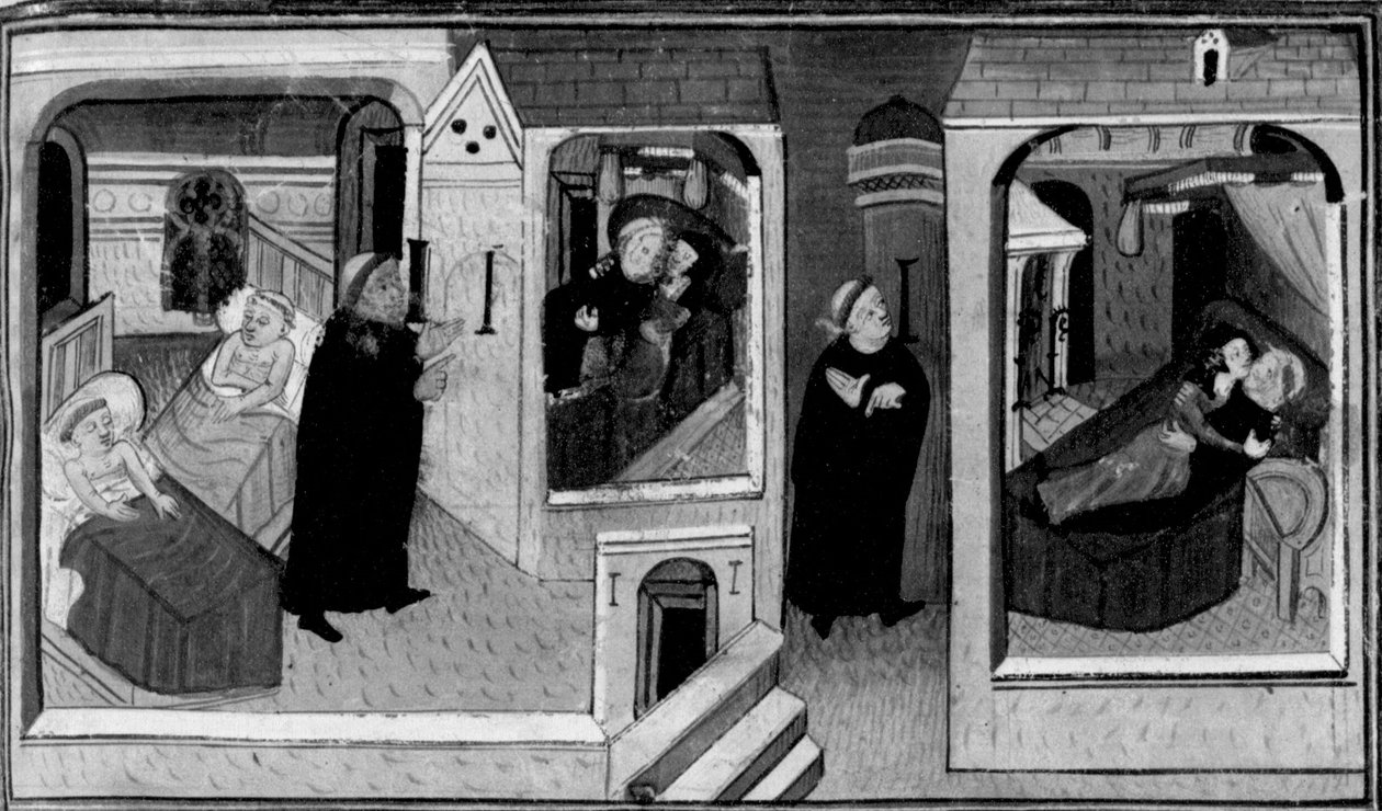 Dekameron, Opat špehuje mnicha v jeho cele; mnich zase špehuje opata. První den, zpráva 4. od Giovanni Boccaccio