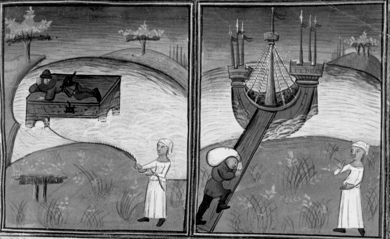 Dekameron, Landolfo Rufolo je zachráněn ženou; Landolfo se vrací domů. Druhý den, povídka 4 od Giovanni Boccaccio