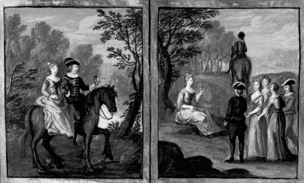 Dekameron, paní Oretta souhlasí s jízdou s jezdcem; Oretta sesedá. Šestý den, povídka 1 od Giovanni Boccaccio