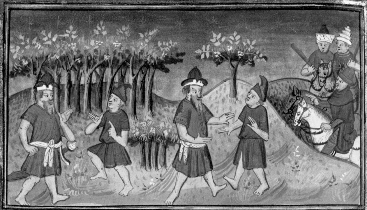 V Dekameronu se Mitridanes setkává v lese s Natanem; oba muži se usmíří. Desátý den, povídka 1 od Giovanni Boccaccio