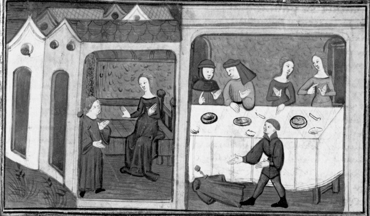 Dekameron, Tedaldo hovoří s Ermelínou; Tedaldo odhalí svou totožnost. Třetí den, zprávy 7 od Giovanni Boccaccio
