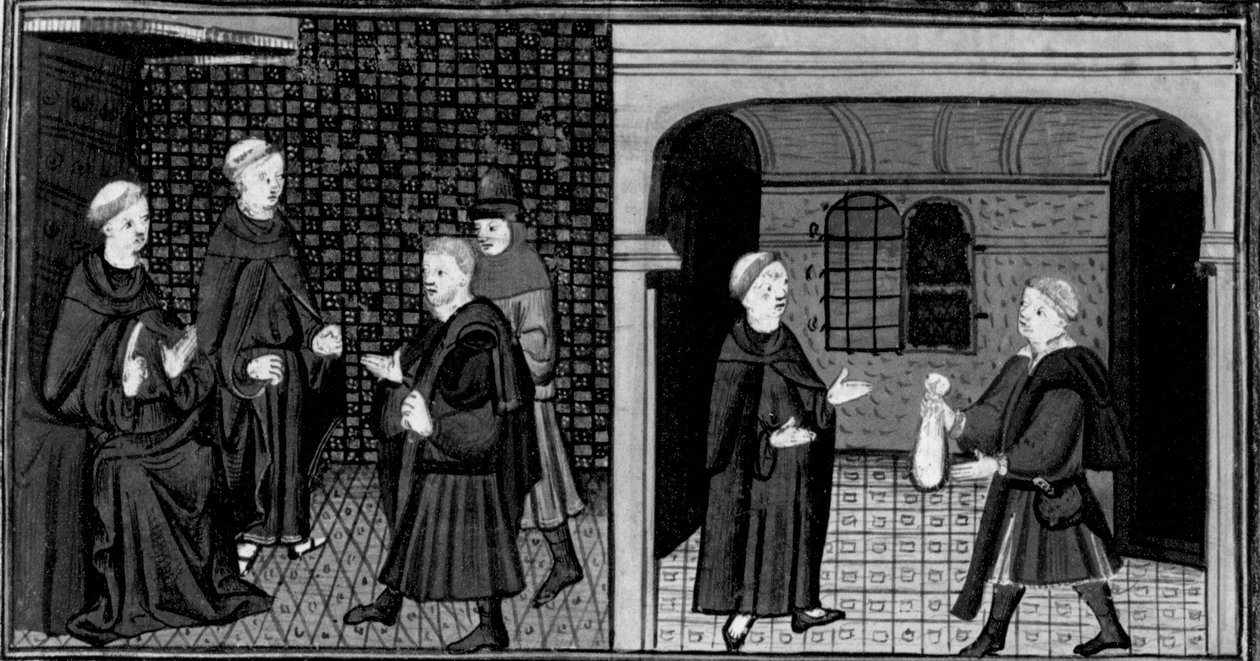 Dekameron, Inkvizitor vyslýchá muže, který mu dává peníze. První den, zprávy 6. od Giovanni Boccaccio