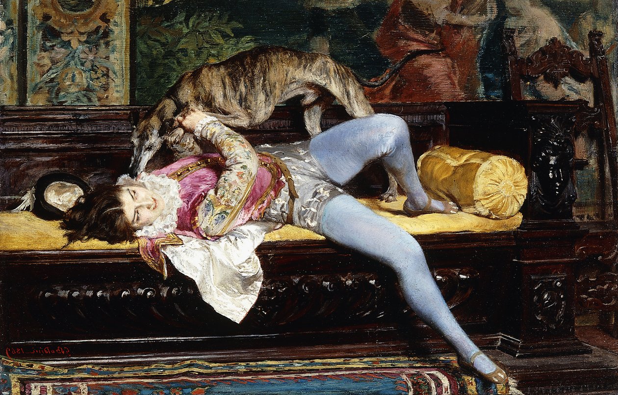 Young Page, Playing with Greyhound; A Young Page, Playing with a Greyhound, 1869 od Giovanni Boldini