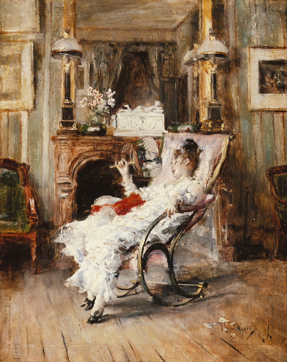 Elegantní dáma držící vějíř, 1874 od Giovanni Boldini