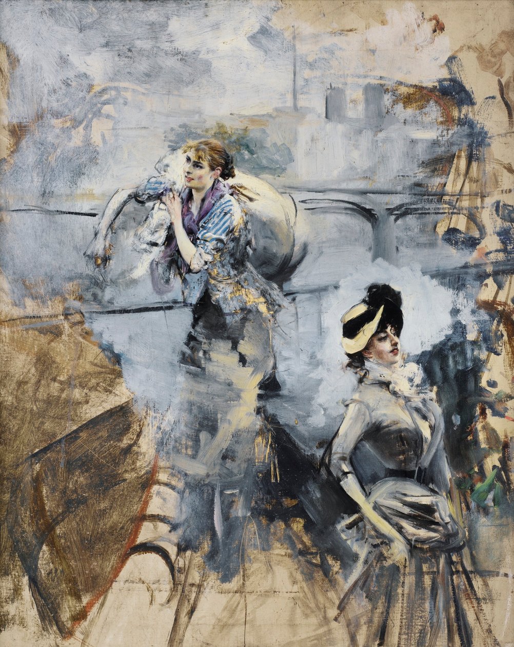 Boldini - ŽENA A MLADÁ BRUNETA U SEINY, PAŘÍŽ od Giovanni Boldini