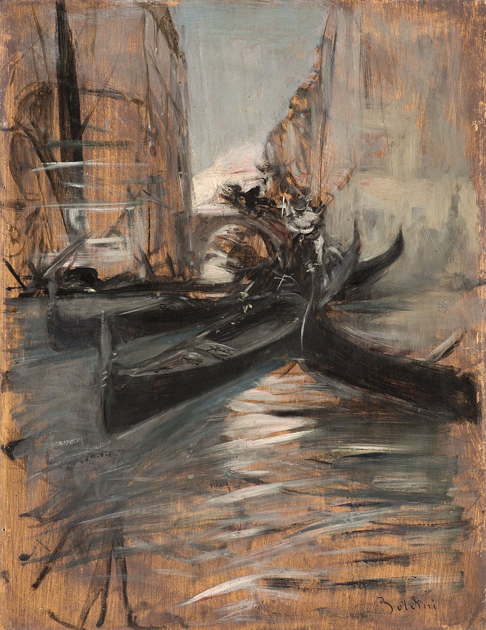 Kanál s gondolami, Benátky, Itálie, 1910-14 od Giovanni Boldini