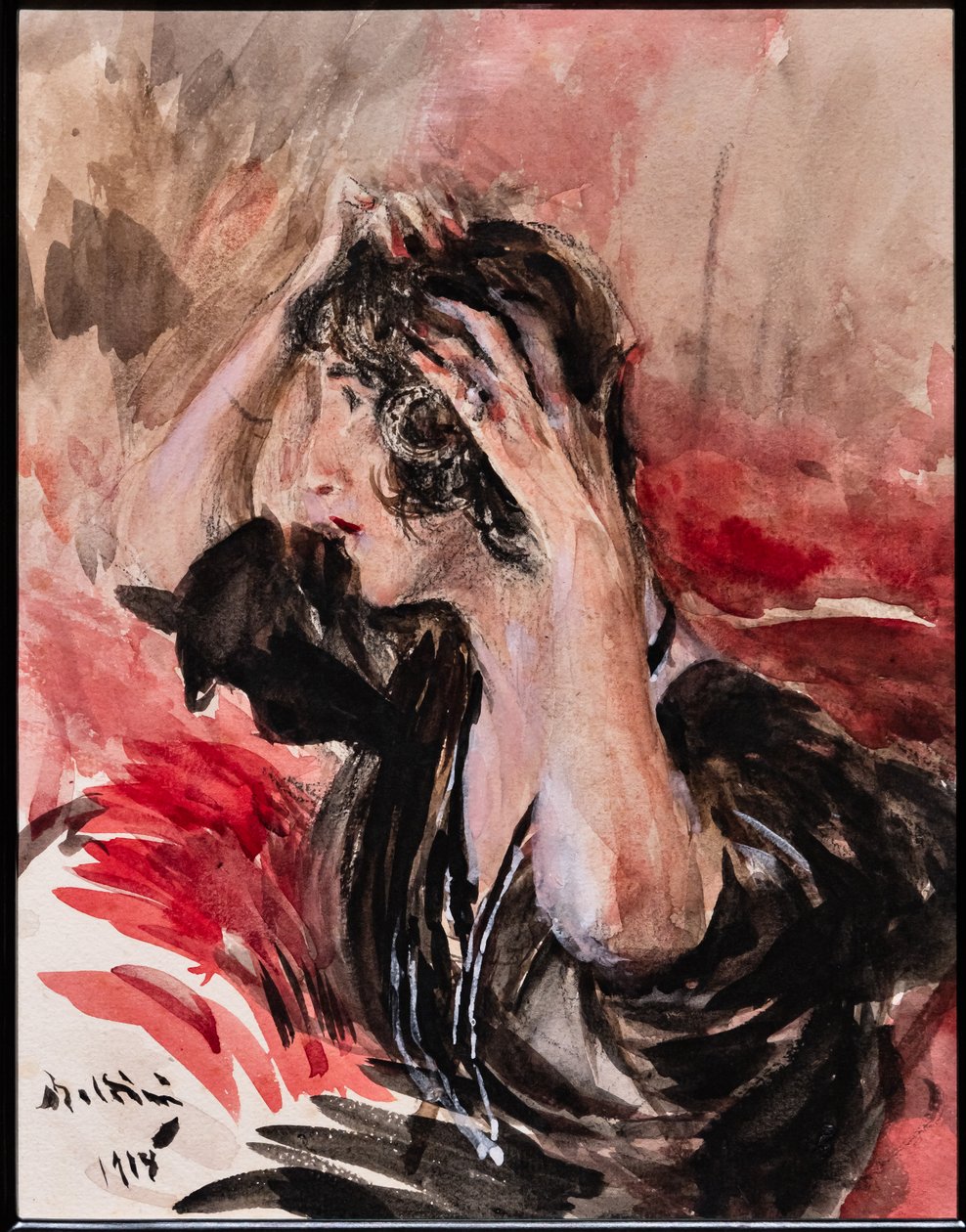 Dívka se dívá do zrcadla od Giovanni Boldini