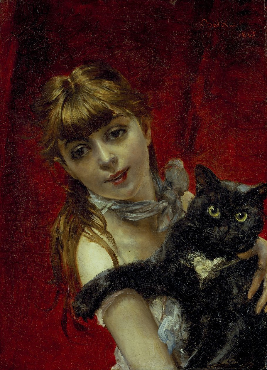 Dívka s černou kočkou, asi 1885 (olej na plátně) od Giovanni Boldini