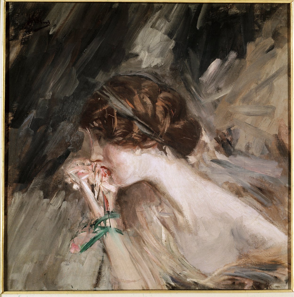 Jeanne. Malba Giovanniho Boldiniho (1842-1931), konec 19., začátek 20. století. Olej na plátně. Galleria d