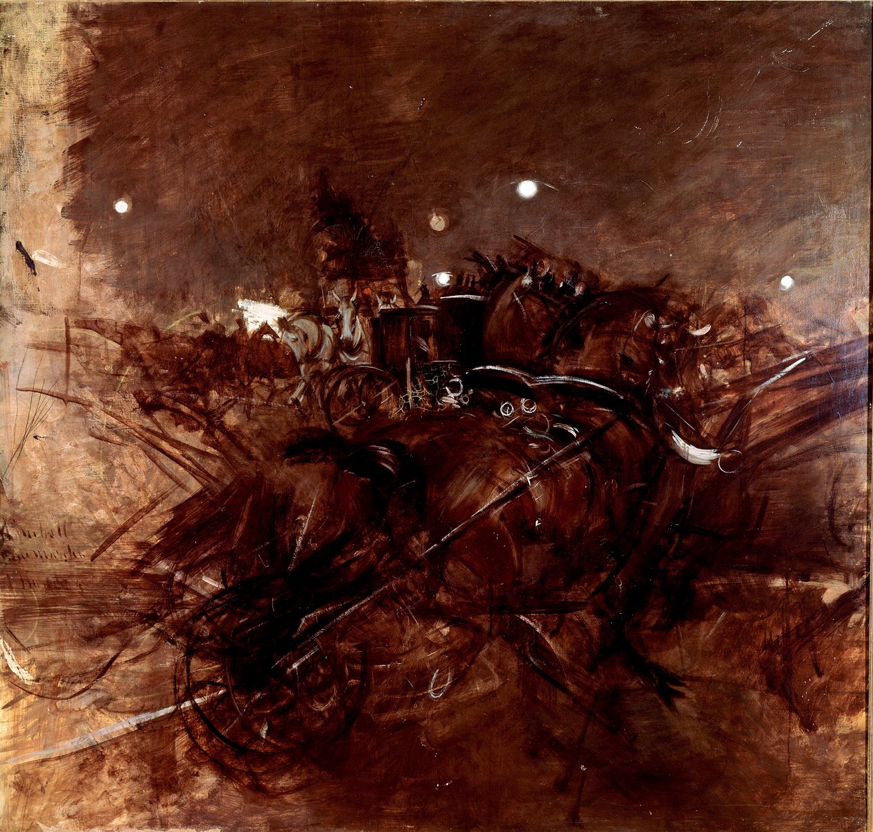 Nokturno na Montmartru. Obraz Giovanni Boldini (1842-1931), kolem roku 1883. Olej na plátně. Rozměr 120 x 135 cm. Pistoia, sbírka Boldini od Giovanni Boldini