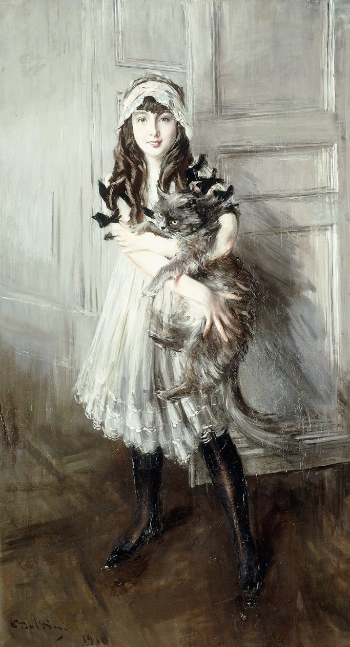 Portrét Josefiny Errazuriz držící kočku, 1910 od Giovanni Boldini