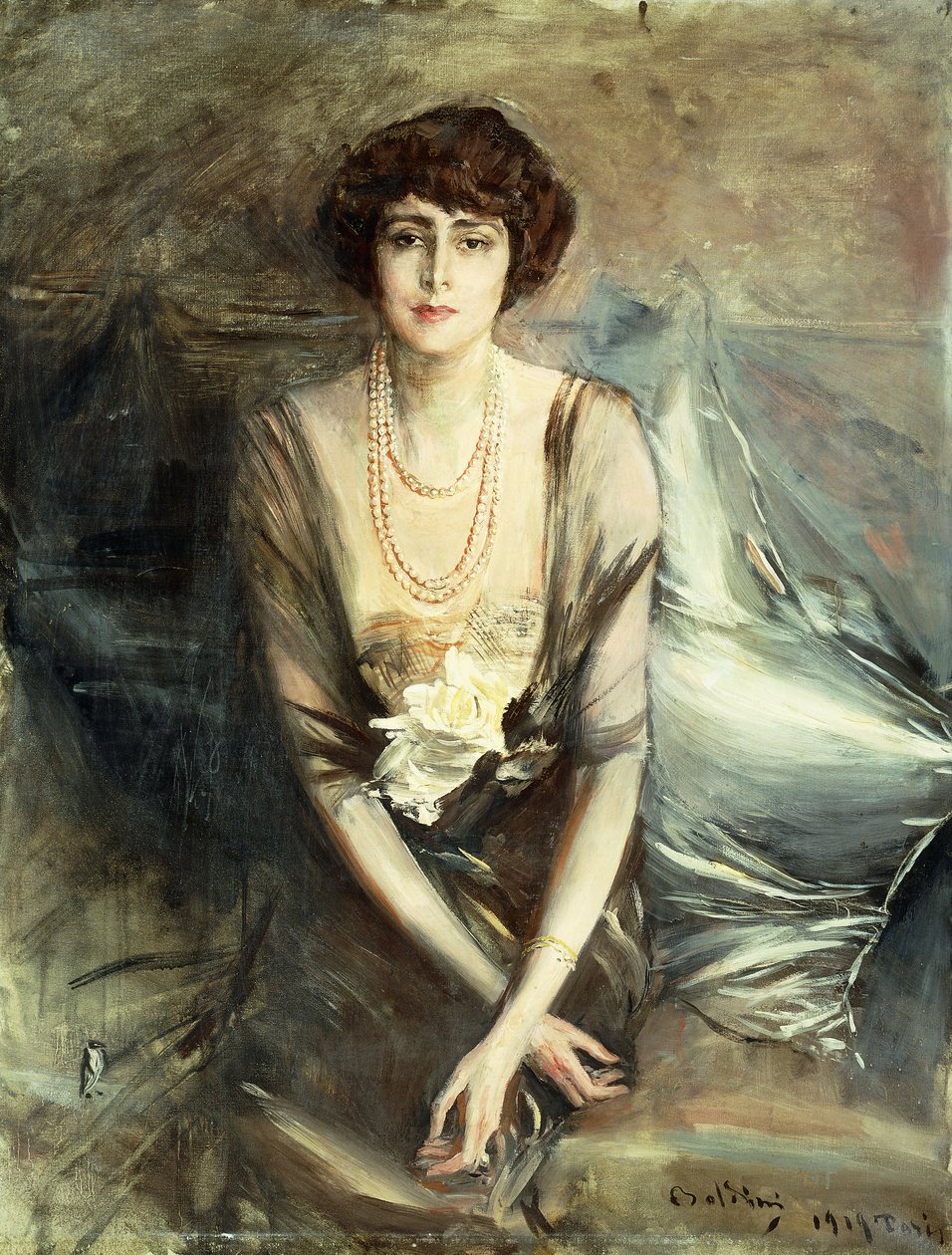 Portrét sedící paní George McFadden, tříčtvrteční délka, 1919 od Giovanni Boldini