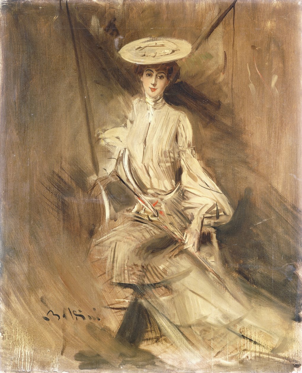 Portrét dámy, sedící, se slunečníkem, od Giovanni Boldini